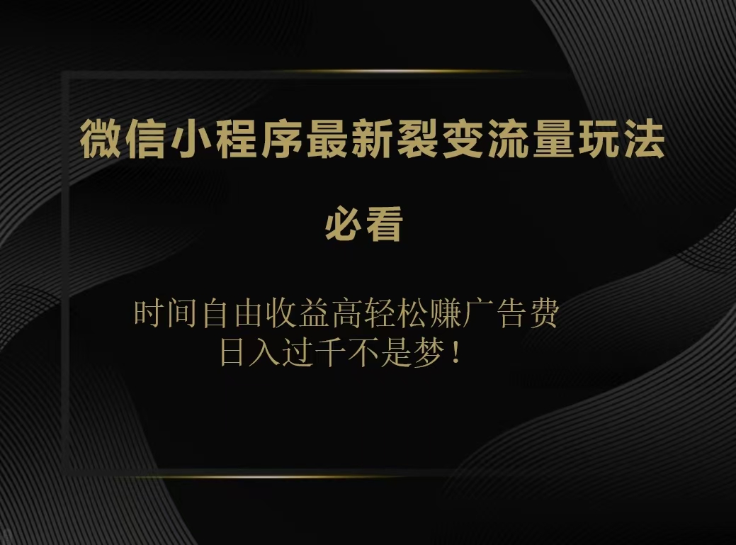 微信小程序最新裂变流量玩法，时间自由收益高轻松赚广告费，日入200-500+