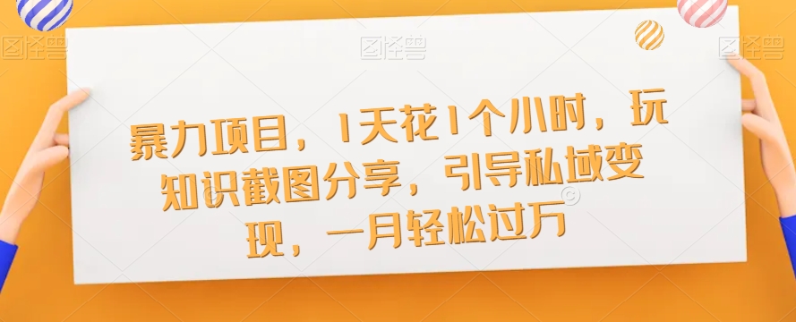 暴力行为新项目，1天花吊顶1小时，玩专业知识截屏共享，正确引导私域变现，一月轻松突破万【截屏】