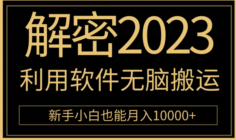 破译2023利用计算机没脑子运送，新手入门也可以月入10000