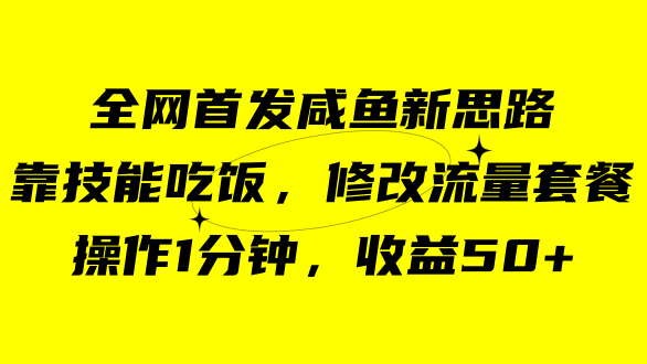 （7508期）闲鱼小众新模式，靠“专业技能用餐”，改动流量包，实际操作1min，盈利50