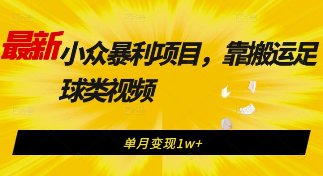 最新小众赚钱项目，靠运送足球队类视频，单月转现1w