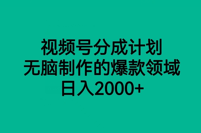 微信视频号分为方案，没脑子制做的爆款行业，日入2000