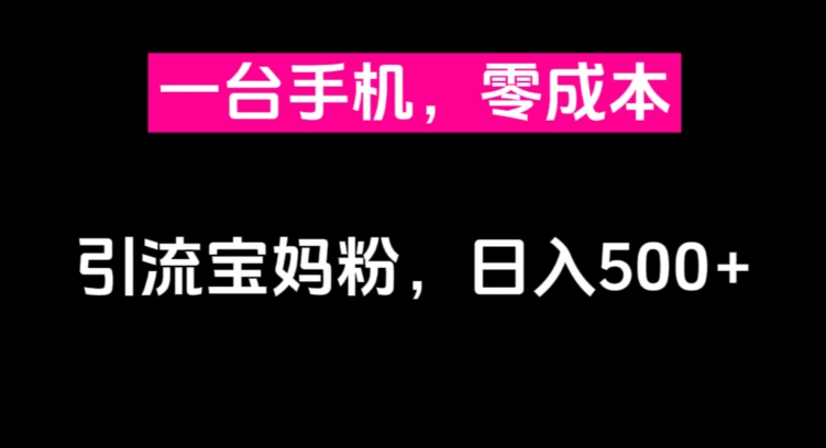 一台手机，零成本引流方法宝妈粉，日入500