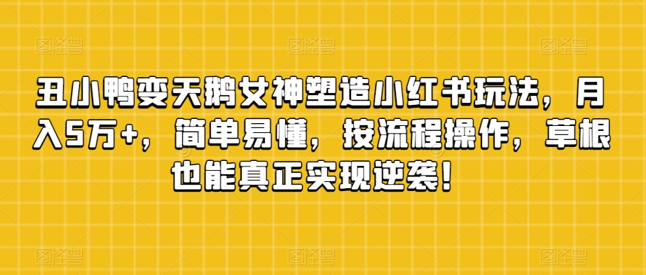 丑小鸭变天鹅极品女神营造小红书的游戏玩法，月入5万 ，通俗易懂，按流程操作，草根创业也可以从而实现逆转！