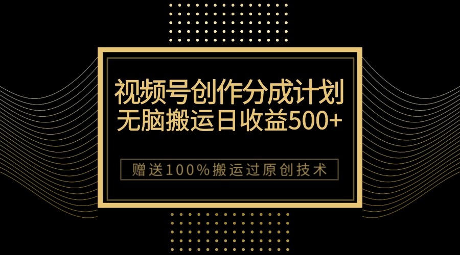 新视频号写作分为方案，没脑子运送一天盈利500 ，100%运送过原创设计方法