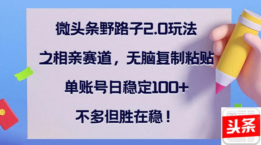 【2024.9.27】微头条野路子2.0玩法之相亲赛道，无脑复制粘贴，单账号日稳定100+