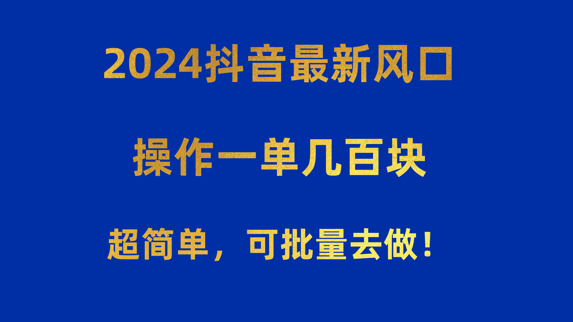 （10413期）2024抖音最新出风口！实际操作一单几百元！超级简单，可大批量去干！！！