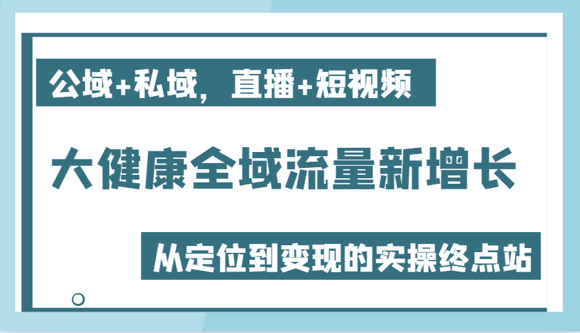 大健康产业全域流量新增长6.0，公域流量 公域，直播间 小视频，从查找到快速变现实际操作终点