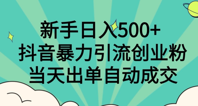 新手日入500+，抖音暴力引流创业粉，当天出单自动成交