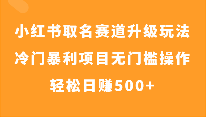 小红书的取名字跑道升级玩法，小众赚钱项目零门槛实际操作，轻轻松松日入500-暖阳网-优质付费教程和创业项目大全