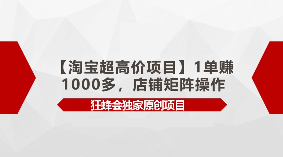 【淘宝网超高价位新项目】1单赚1000多，店面引流矩阵实际操作