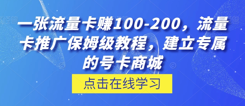 一张流量卡赚100-200，流量卡推广保姆级教程，建立专属的号卡商城