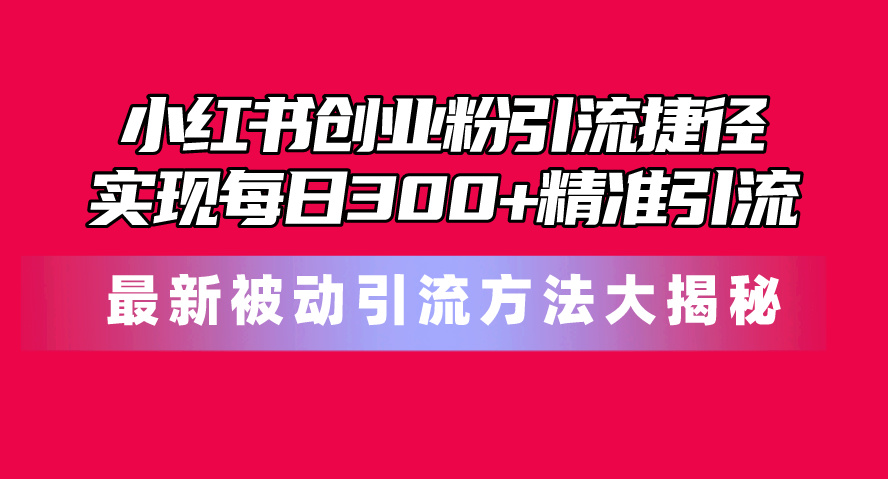 （10692期）小红书的自主创业粉引流方法近道！全新被动引流方式大曝光，完成每日300 精准引流方法