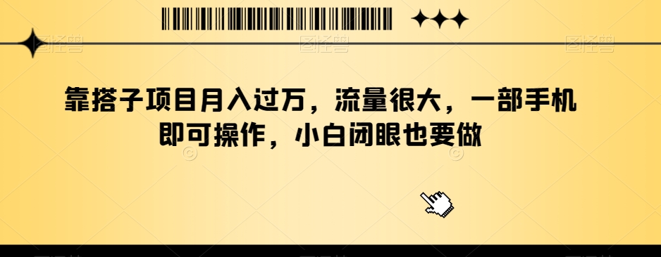 靠搭子项目月入过万，流量很大，一部手机即可操作，小白闭眼也要做