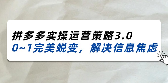 2024-2025拼多多平台实际操作运营战略3.0，0~1华丽蜕变，处理信息焦虑（38节）