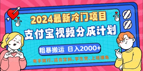 2024全新蓝海项目，支付宝钱包短视频分为方案，立即粗鲁运送，有手就行