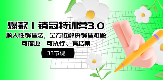 （8573期）爆品！销售冠军夏令营3.0之顺人的本性销售法，多方位处理市场销售难点、可落地式、可执…