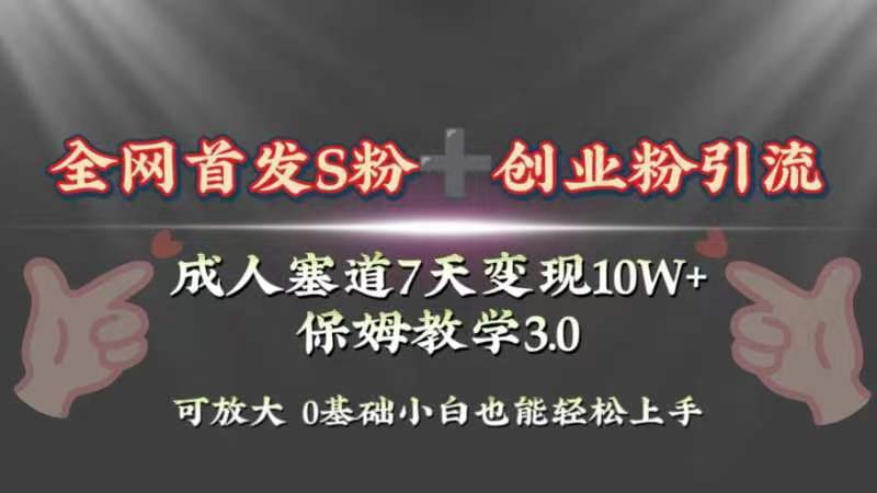 （8337期）独家首发s粉加自主创业粉引流变现，两性用品跑道7天转现10w 家庭保姆课堂教学3.0