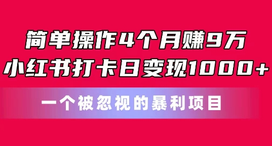 易操作4个月赚9w，小红书的打卡签到日转现1k，一个被忽略的暴力新项目【揭密】