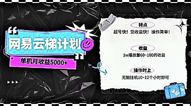 （10389期）2024网易云云梯方案 单机版日300  没脑子月入5000