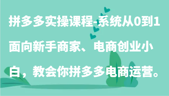 拼多多实操课程：系统从0到1，面向新手商家、电商创业小白，教会你拼多多电商运营。