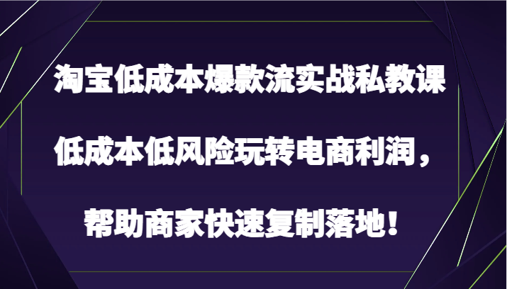 淘宝网降低成本爆品流实战演练私教，降低成本中低风险轻松玩电子商务盈利，帮助企业快速复制落地式！