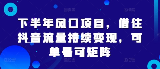 下半年风口项目，借住抖音流量持续变现，可单号可矩阵