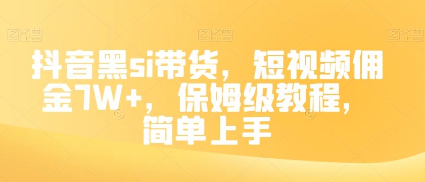 抖音黑si卖货，小视频提成7W ，家庭保姆级实例教程，简易入门【揭密】-暖阳网-优质付费教程和创业项目大全