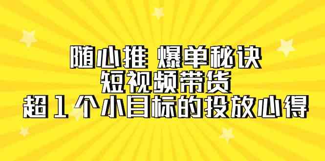 （9687期）随心推 爆单秘诀，短视频带货-超1个小目标的投放心得（7节视频课）