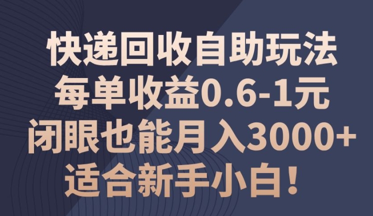 快递回收自助式游戏玩法，每一单盈利0.6-1元，闭上眼也可以月入3000 !适宜新手入门!