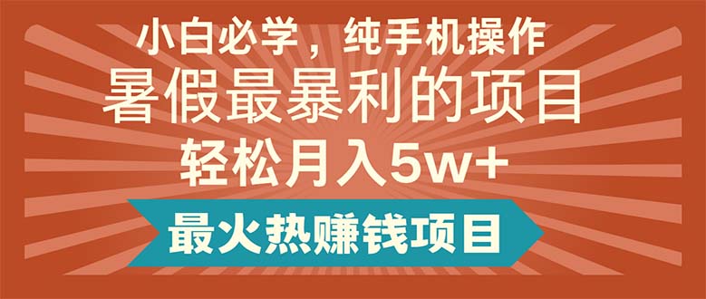 （11583期）新手必会，纯手机操控，暑期最赚钱的新项目轻轻松松月入5w 最火热挣钱的项目