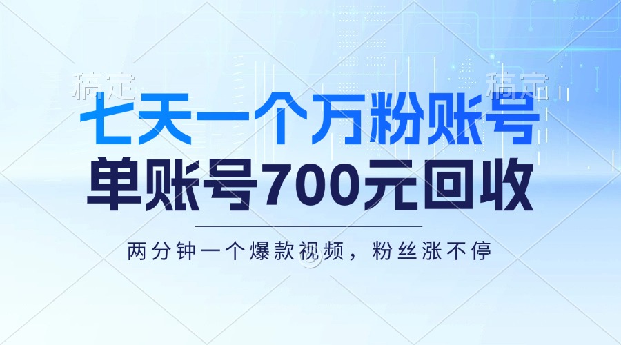 （13062期）七天一个万粉账户，新手入门秒入门，单账号回收700元，轻轻松松月入三万＋