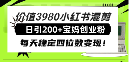 （7893期）使用价值3980小红书的剪辑日引200 宝妈创业粉，每日平稳四位数转现！