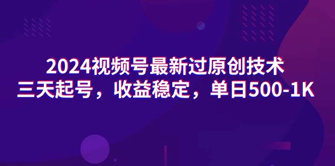 （9506期）2024微信视频号全新过原创技术，三天养号，收益稳定，单日500-1K