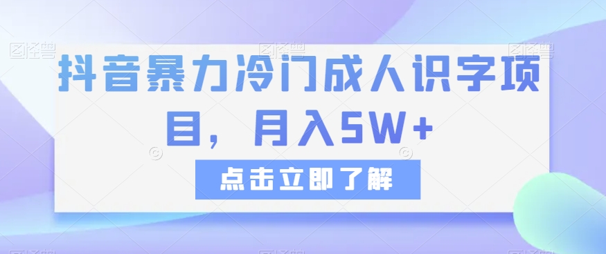 抖音视频暴力行为小众成年人认字新项目，月入5W 【揭密】-暖阳网-优质付费教程和创业项目大全