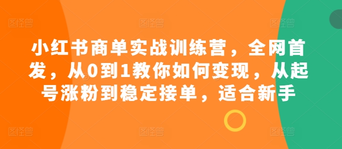 小红书的商单实战演练夏令营，独家首发，从0到1教大家如何盈利，从养号增粉到平稳接单子，适合新手