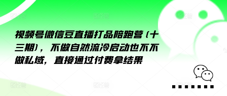 微信视频号微信豆直播打品陪跑营(十三期)，不去做自动流出然冷动启都不不去做公域，接直达付完费拿结果