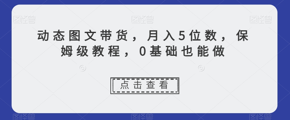 动态图文带货，月入5位数，保姆级教程，0基础也能做【揭秘】