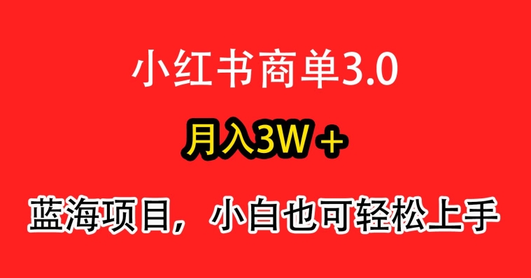 小红书商单3.0，月入3w+，蓝海项目，小白轻松上手