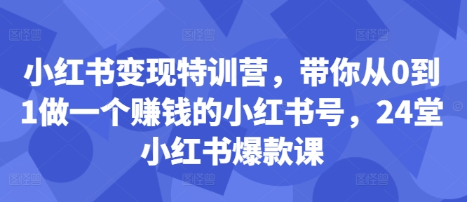 小红书的转现夏令营，陪你从0到1做一个挣钱的小红书号，24堂小红书爆款课