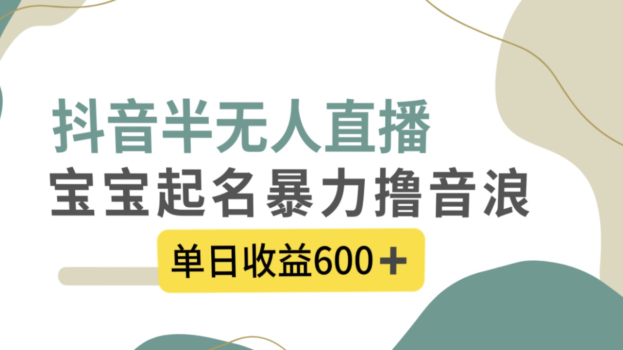 （8192期）抖音半无人直播，宝宝起名，暴力撸音浪，单日收益600+-暖阳网-优质付费教程和创业项目大全