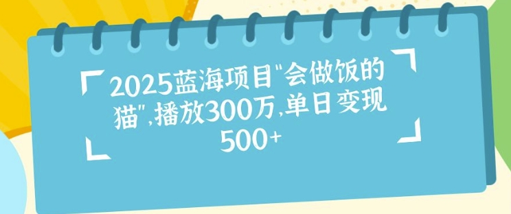 2025蓝海项目“会做饭的猫”，播放300万，单日变现多张