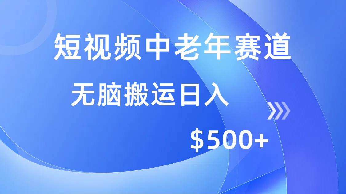 （14254期）短视频中老年人跑道，使用方便，全平台盈利，没脑子运送日入500