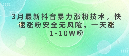 3月最新抖音暴力行为增粉技术性，快速吸粉安全性零风险，一天涨1-10W粉