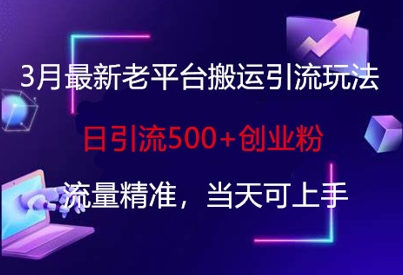 3月全新老平台运送引流方法游戏玩法，日引流方法500 自主创业粉，总流量精确，当日可入门