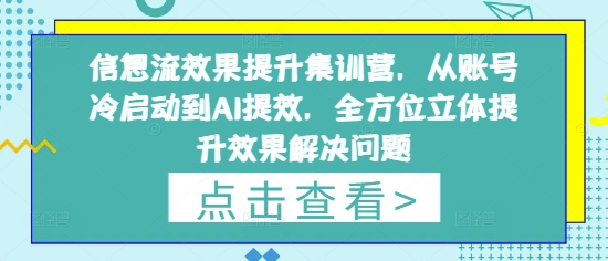 信息流广告实际效果提高训练营，从账户冷启到AI提质增效，全方位立体提高效果处理问题