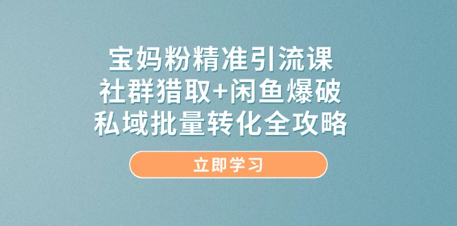 （14820期）宝妈粉精准引流方法课，社群营销捕获 闲鱼平台工程爆破，公域大批量转换攻略大全