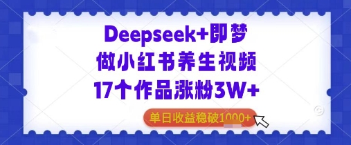 Deepseek 即梦做小红书的中医养生视频17个作品增粉3W 单日盈利多张