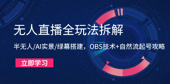 （14684期）无人直播全玩法拆解：半无人/AI实景/绿幕搭建，OBS技术+自然流起号攻略