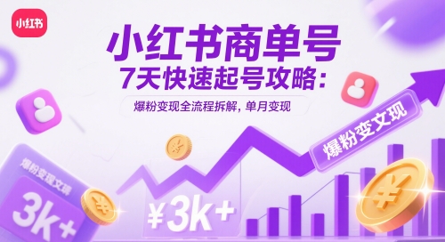 小红书的商单号7天迅速养号攻略大全：涨粉转现全过程拆卸，单月转现3k